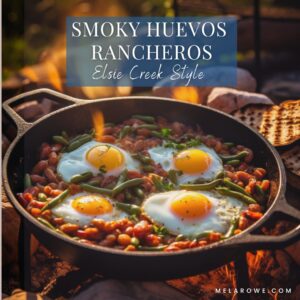 Image of huevos ranchero cooked in a skillet on a campfire