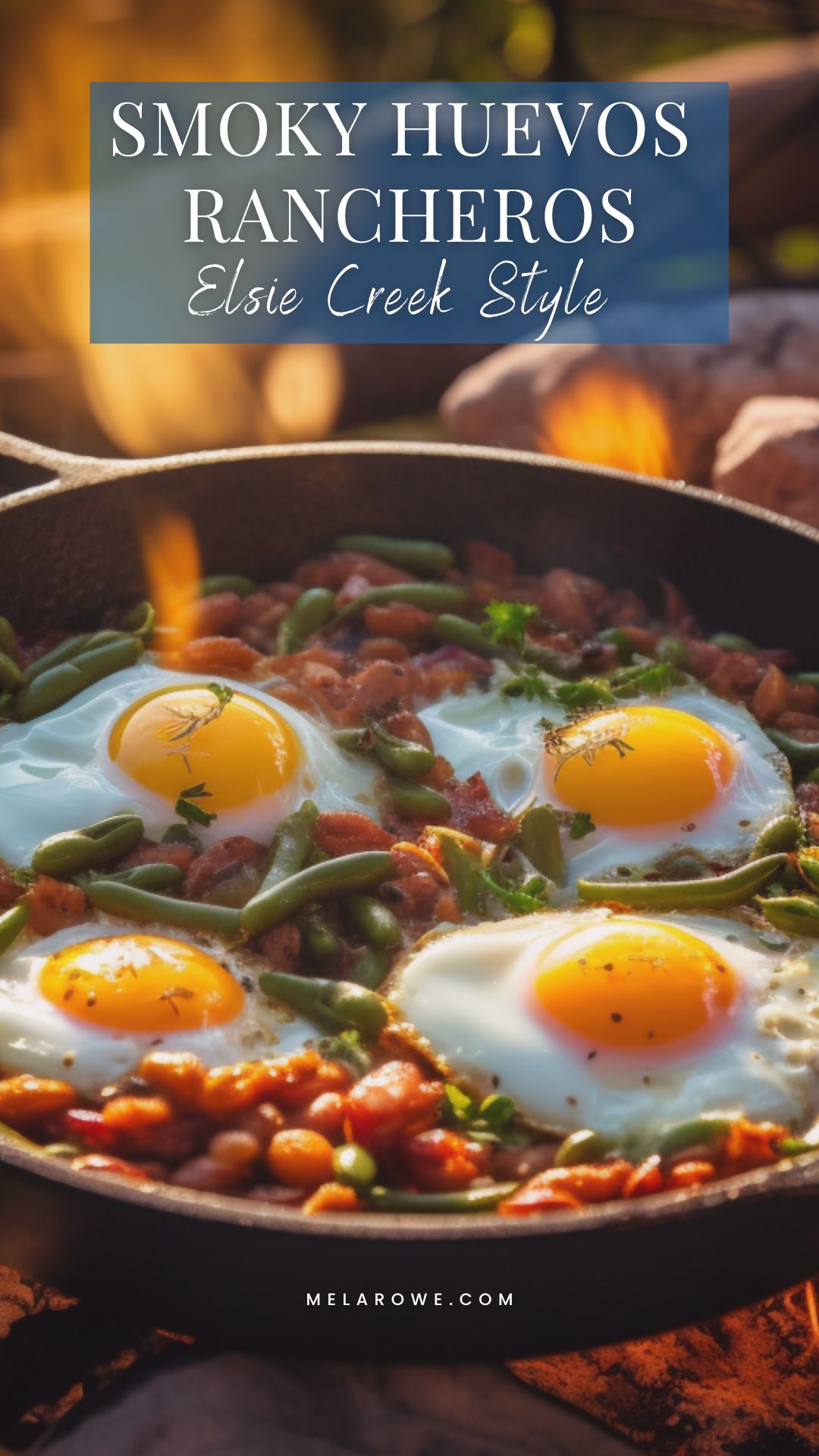 Image of huevos ranchero cooked in a skillet on a campfire