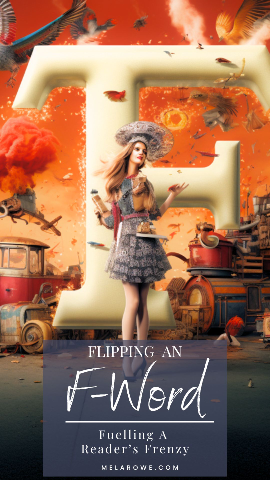 A woman stands in front of the letter F for F-word and firetruck