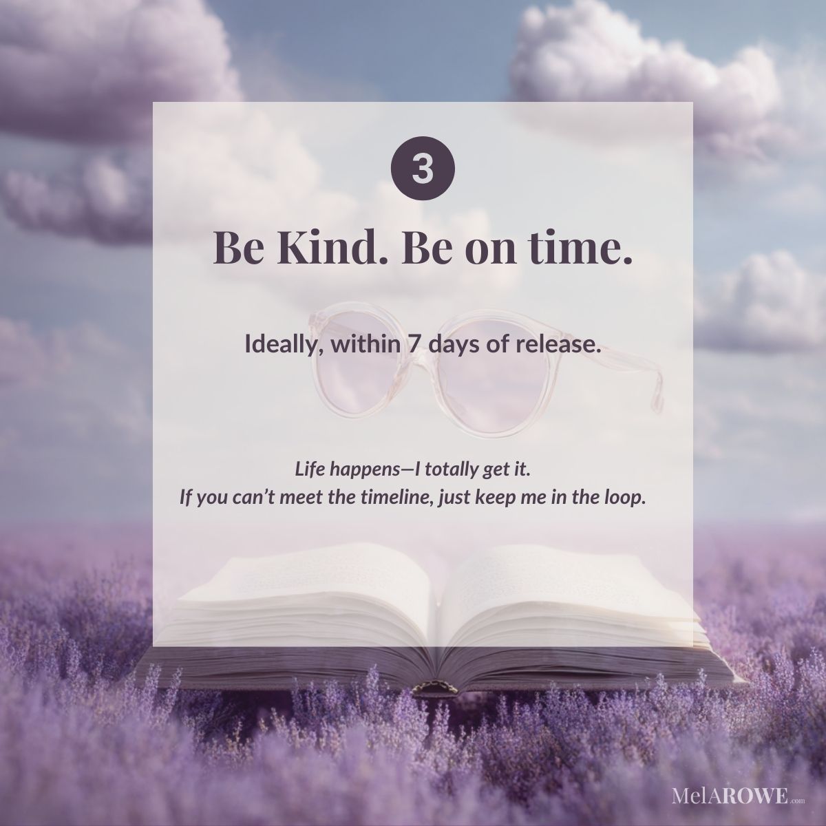 be kind and on time wiht your book review, just another request when joining Mel A ROWE's ARc Team.